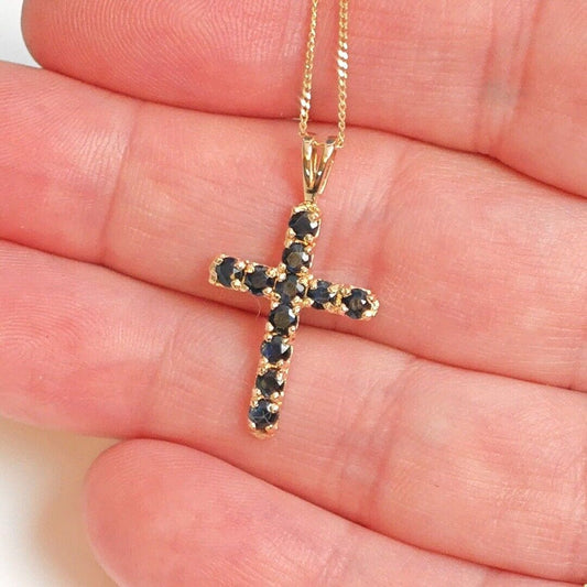 9ct Sapphire Necklace Yellow Gold 0.95ct Blue Round Natural Gemstone