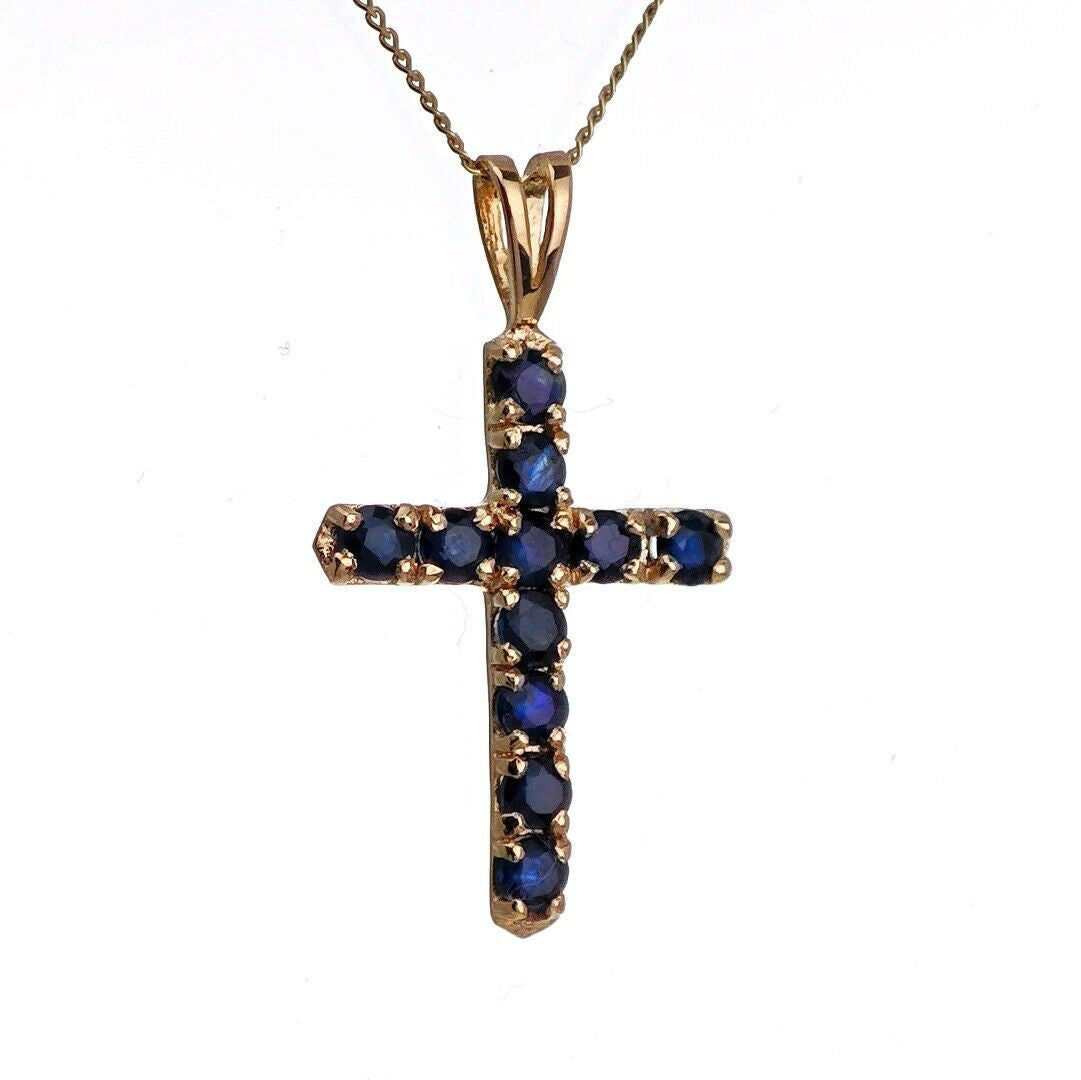 9ct Sapphire Necklace Yellow Gold 0.95ct Blue Round Natural Gemstone