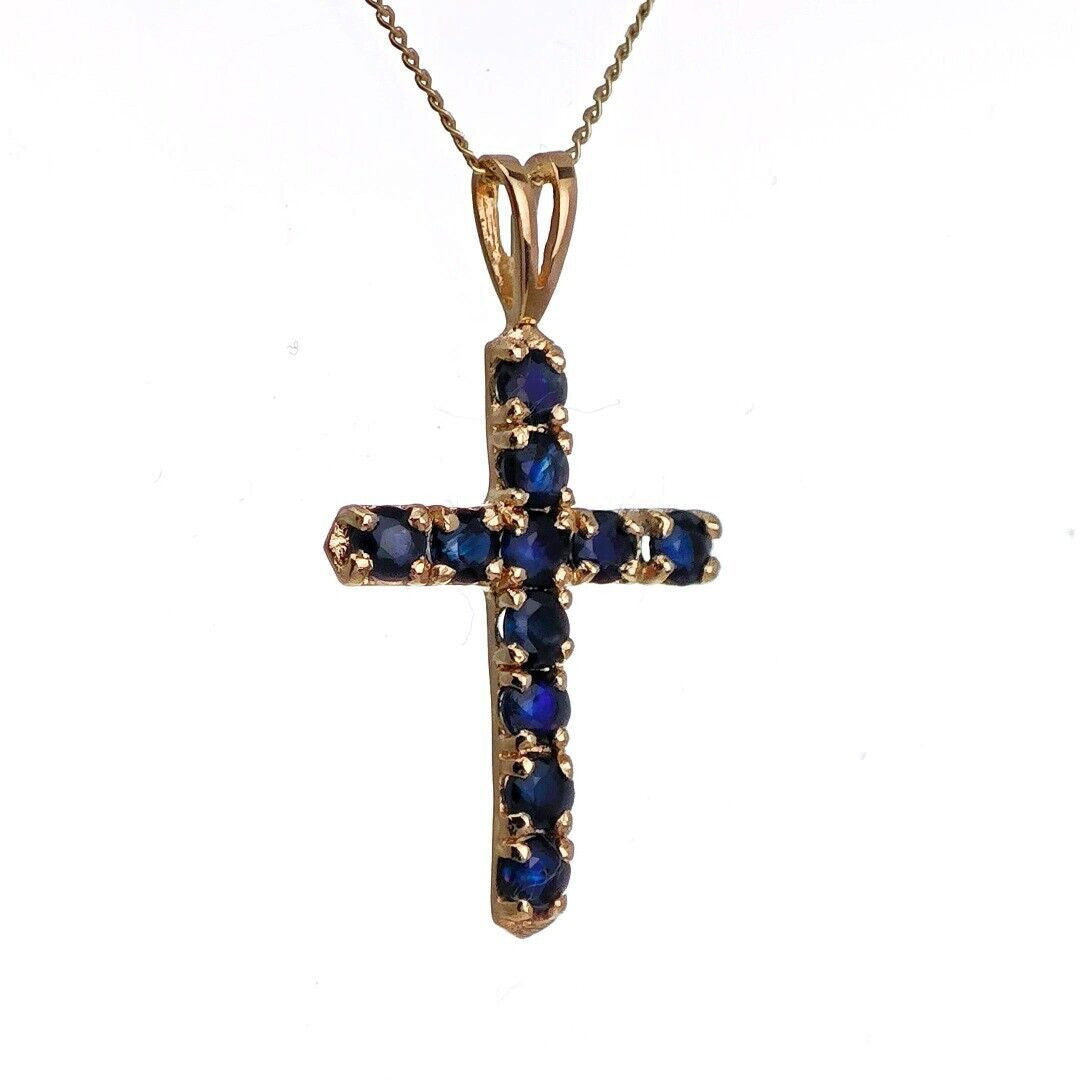 9ct Sapphire Necklace Yellow Gold 0.95ct Blue Round Natural Gemstone