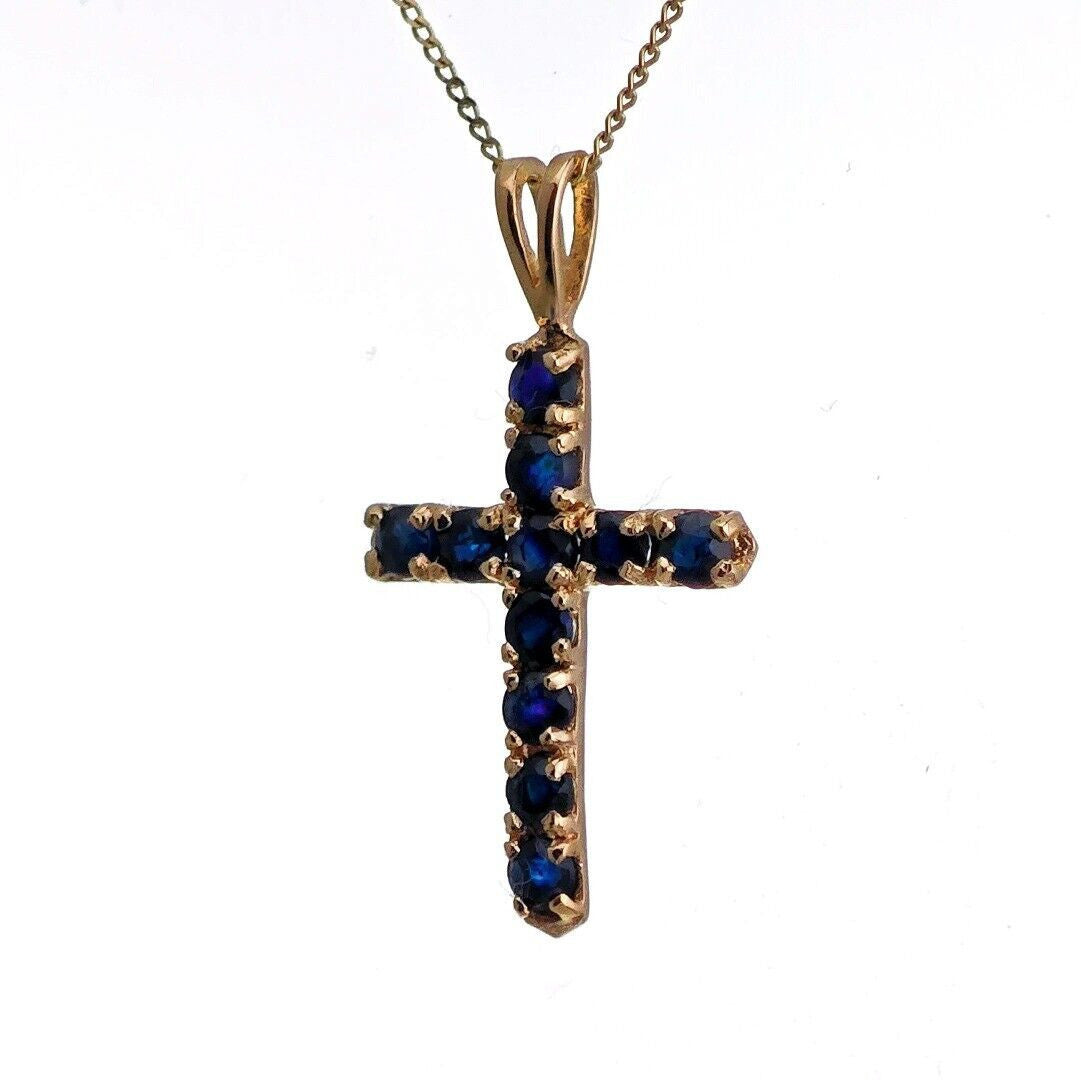 9ct Sapphire Necklace Yellow Gold 0.95ct Blue Round Natural Gemstone