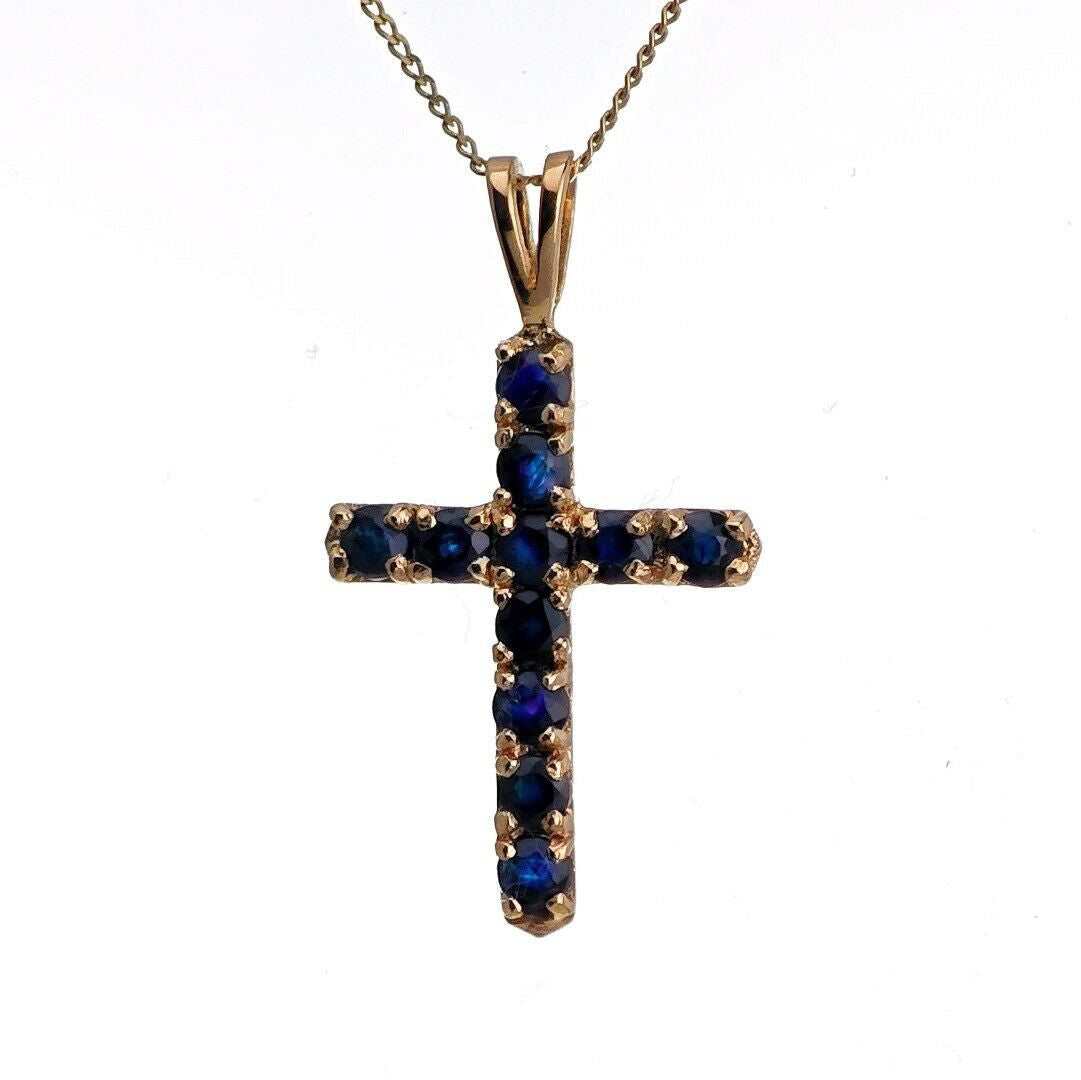 9ct Sapphire Necklace Yellow Gold 0.95ct Blue Round Natural Gemstone