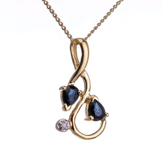 9ct Sapphire Necklace Yellow Gold 0.39ct Blue Pear Natural Gemstone