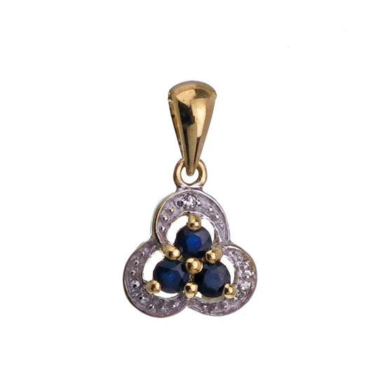 9ct Sapphire Diamond Necklace Yellow Gold 0.28ct Blue Round Natural Gemstone