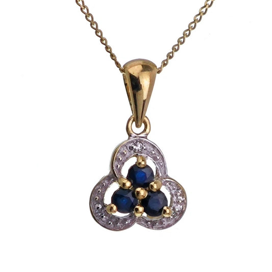9ct Sapphire Diamond Necklace Yellow Gold 0.28ct Blue Round Natural Gemstone