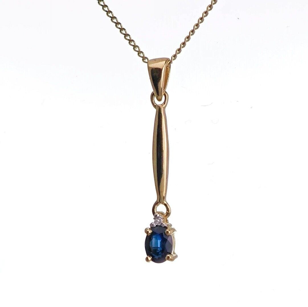 9ct Sapphire Necklace Yellow Gold 0.22ct Blue Oval Natural Gemstone