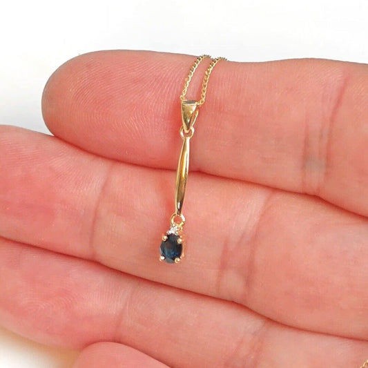 9ct Sapphire Necklace Yellow Gold 0.22ct Blue Oval Natural Gemstone