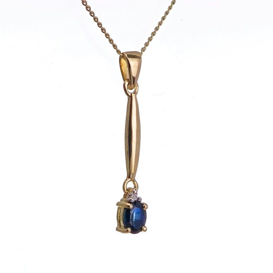 9ct Sapphire Necklace Yellow Gold 0.22ct Blue Oval Natural Gemstone