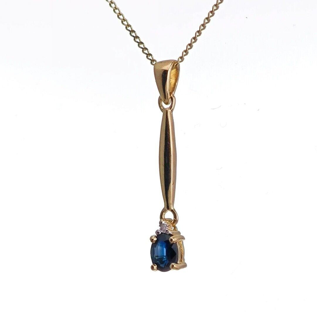 9ct Sapphire Necklace Yellow Gold 0.22ct Blue Oval Natural Gemstone