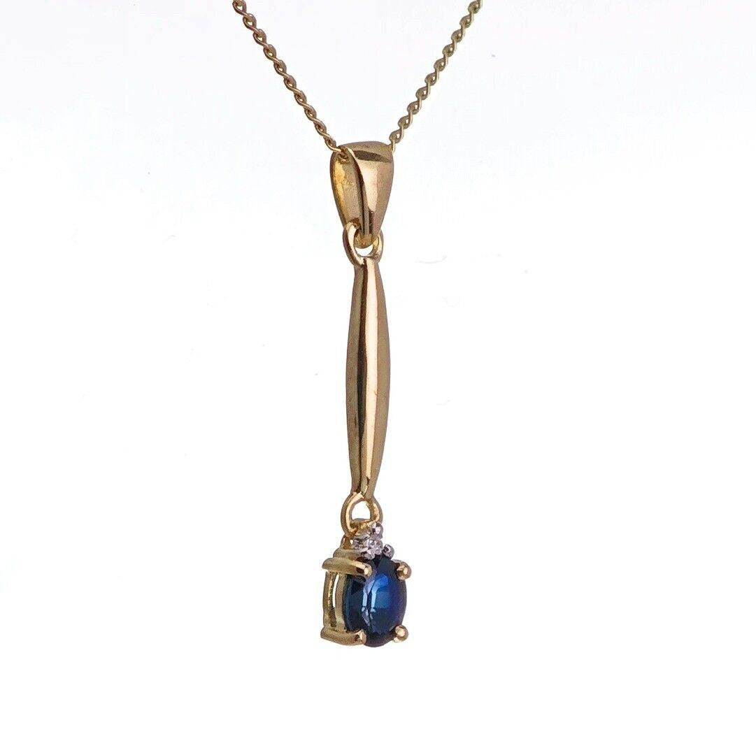 9ct Sapphire Necklace Yellow Gold 0.22ct Blue Oval Natural Gemstone
