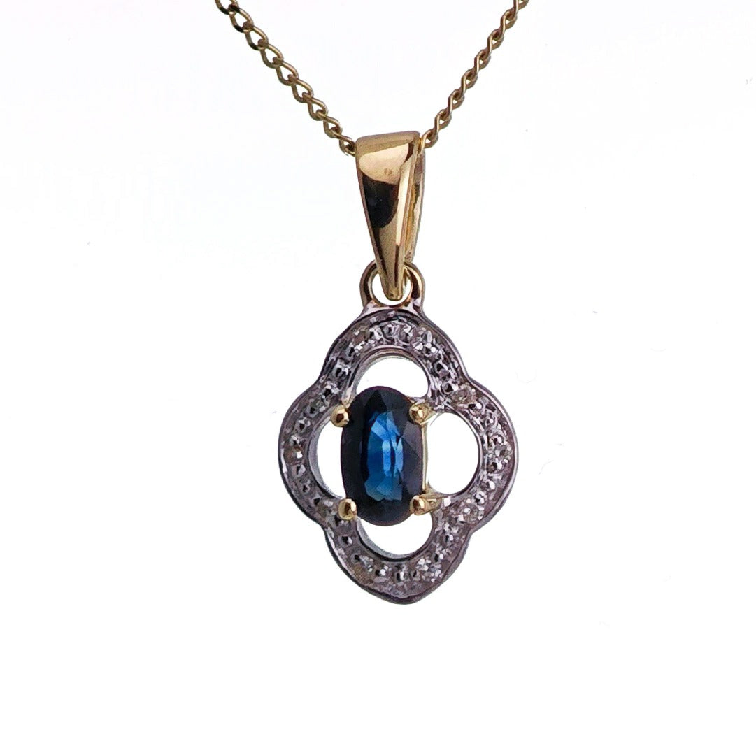 9ct Sapphire Necklace Yellow Gold 0.32ct Blue Oval Natural Gemstone