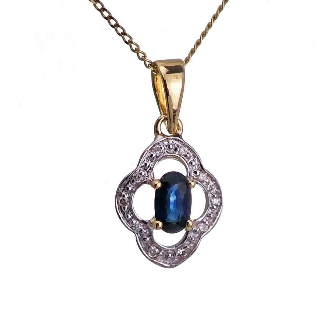 9ct Sapphire Necklace Yellow Gold 0.32ct Blue Oval Natural Gemstone