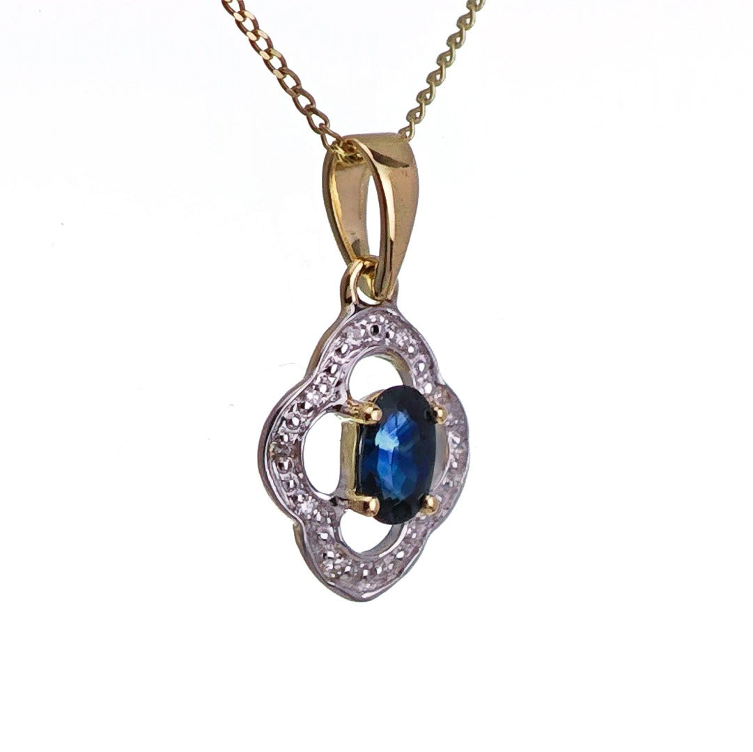 9ct Sapphire Necklace Yellow Gold 0.32ct Blue Oval Natural Gemstone