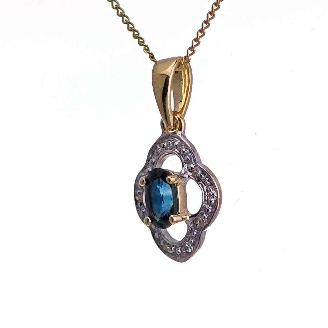 9ct Sapphire Necklace Yellow Gold 0.32ct Blue Oval Natural Gemstone