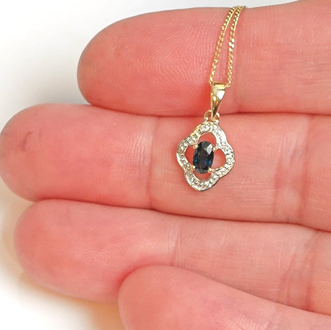 9ct Sapphire Necklace Yellow Gold 0.32ct Blue Oval Natural Gemstone