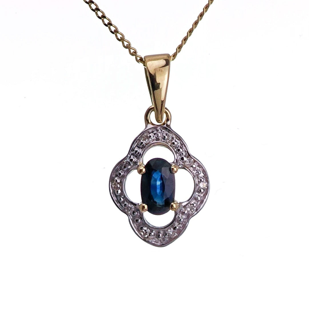 9ct Sapphire Necklace Yellow Gold 0.32ct Blue Oval Natural Gemstone