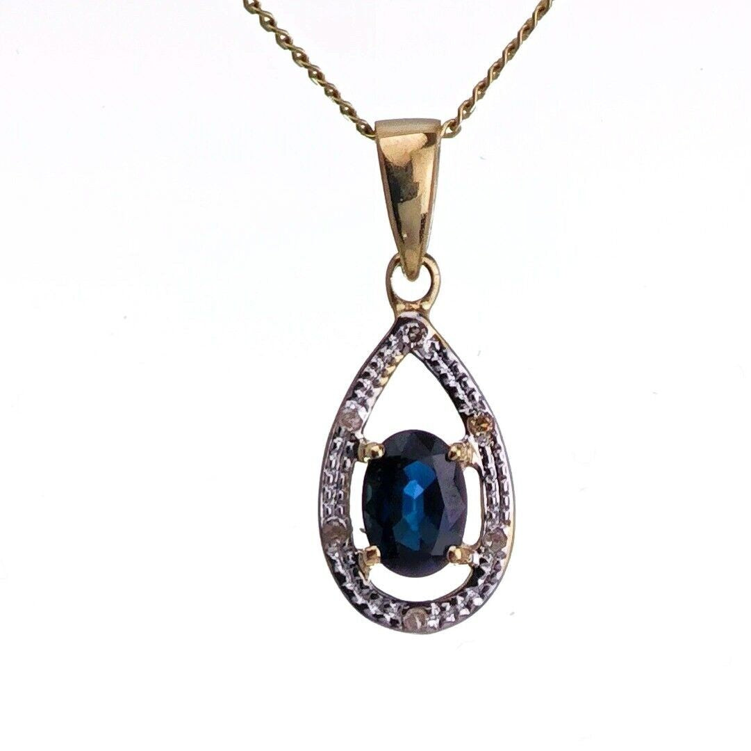 9ct Sapphire Necklace Yellow Gold 0.48ct Blue Oval Natural Gemstone
