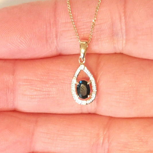 9ct Sapphire Necklace Yellow Gold 0.48ct Blue Oval Natural Gemstone