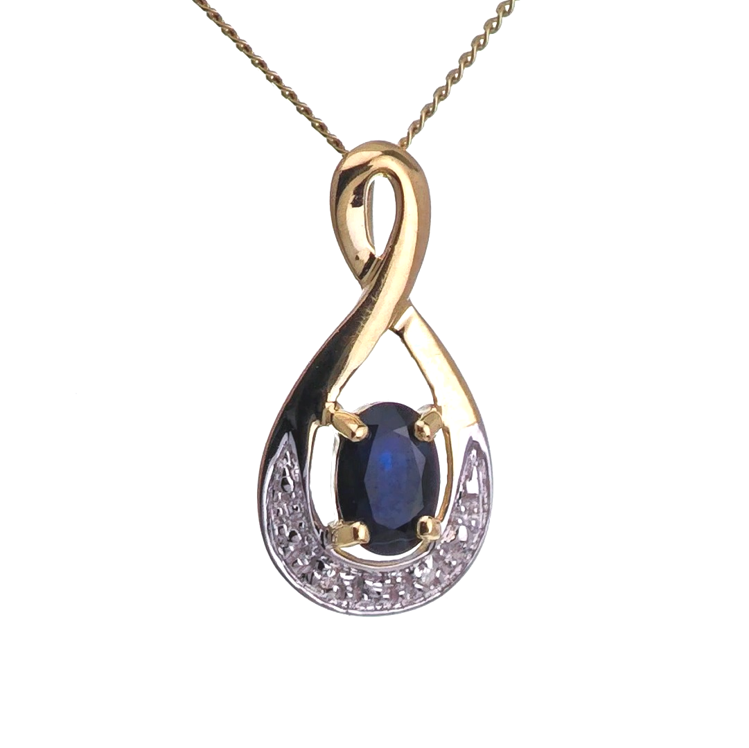 9ct Sapphire Necklace Yellow Gold 0.58ct Blue Oval Natural Gemstone