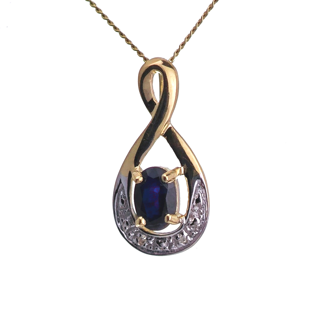 9ct Sapphire Necklace Yellow Gold 0.58ct Blue Oval Natural Gemstone