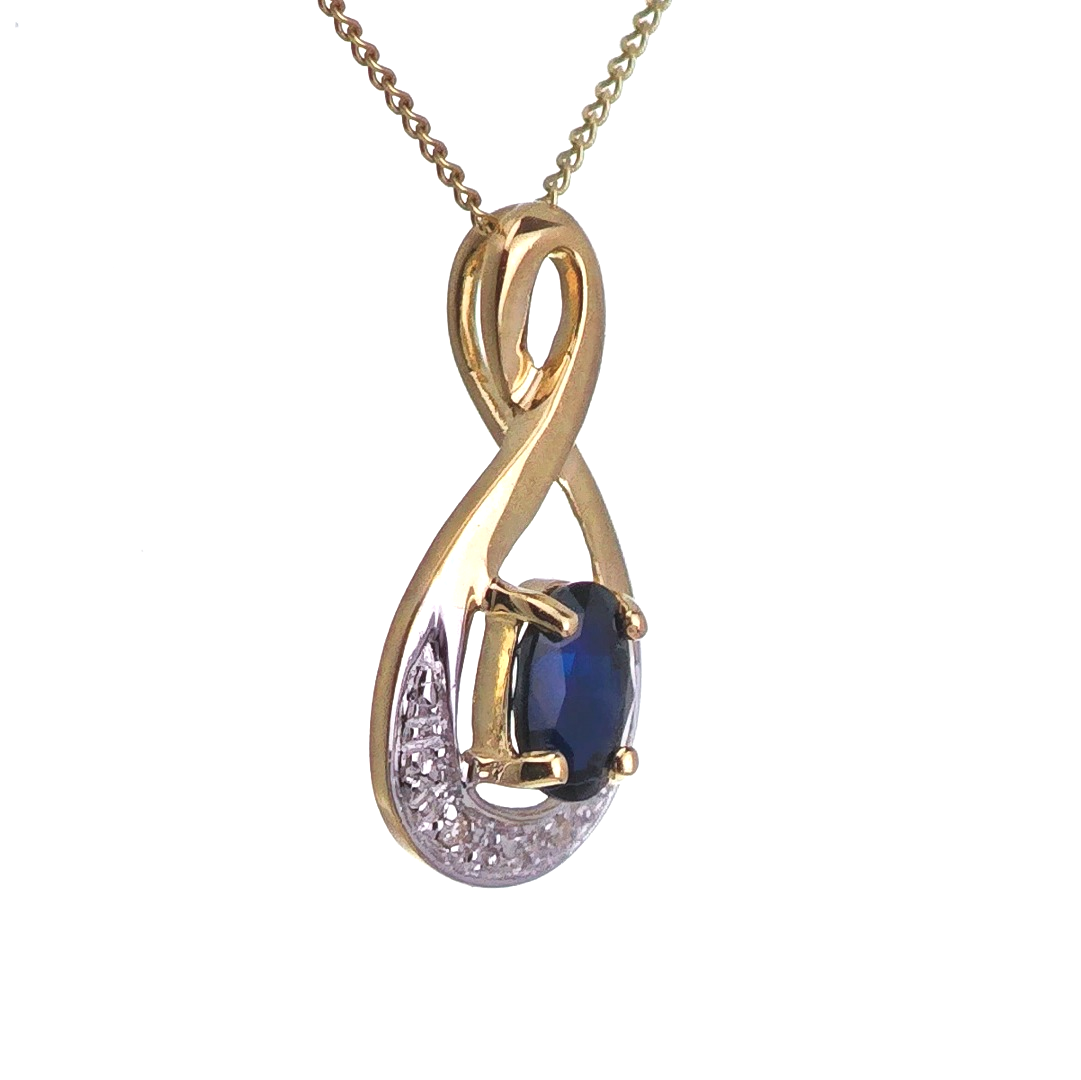 9ct Sapphire Necklace Yellow Gold 0.58ct Blue Oval Natural Gemstone