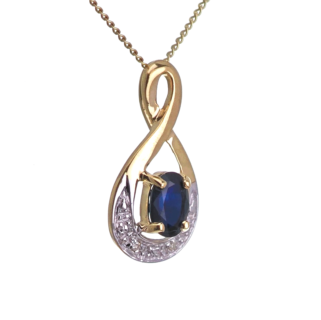 9ct Sapphire Necklace Yellow Gold 0.58ct Blue Oval Natural Gemstone