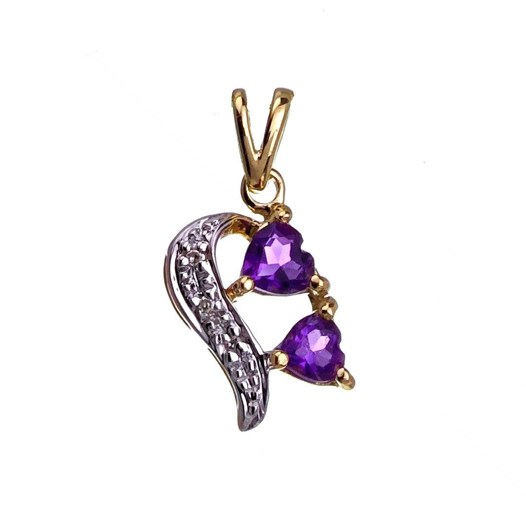 9ct Amethyst Hearts Necklace Yellow Gold 0.34ct Purple