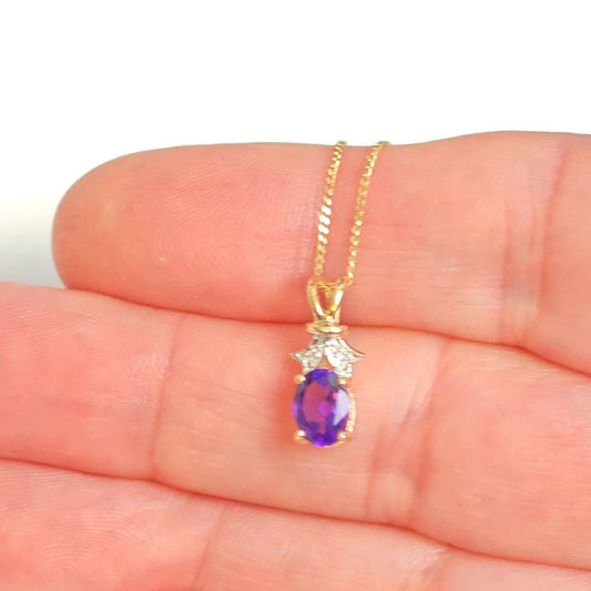 9ct Amethyst Necklace Yellow Gold 0.68ct Purple Oval Natural Gemstone