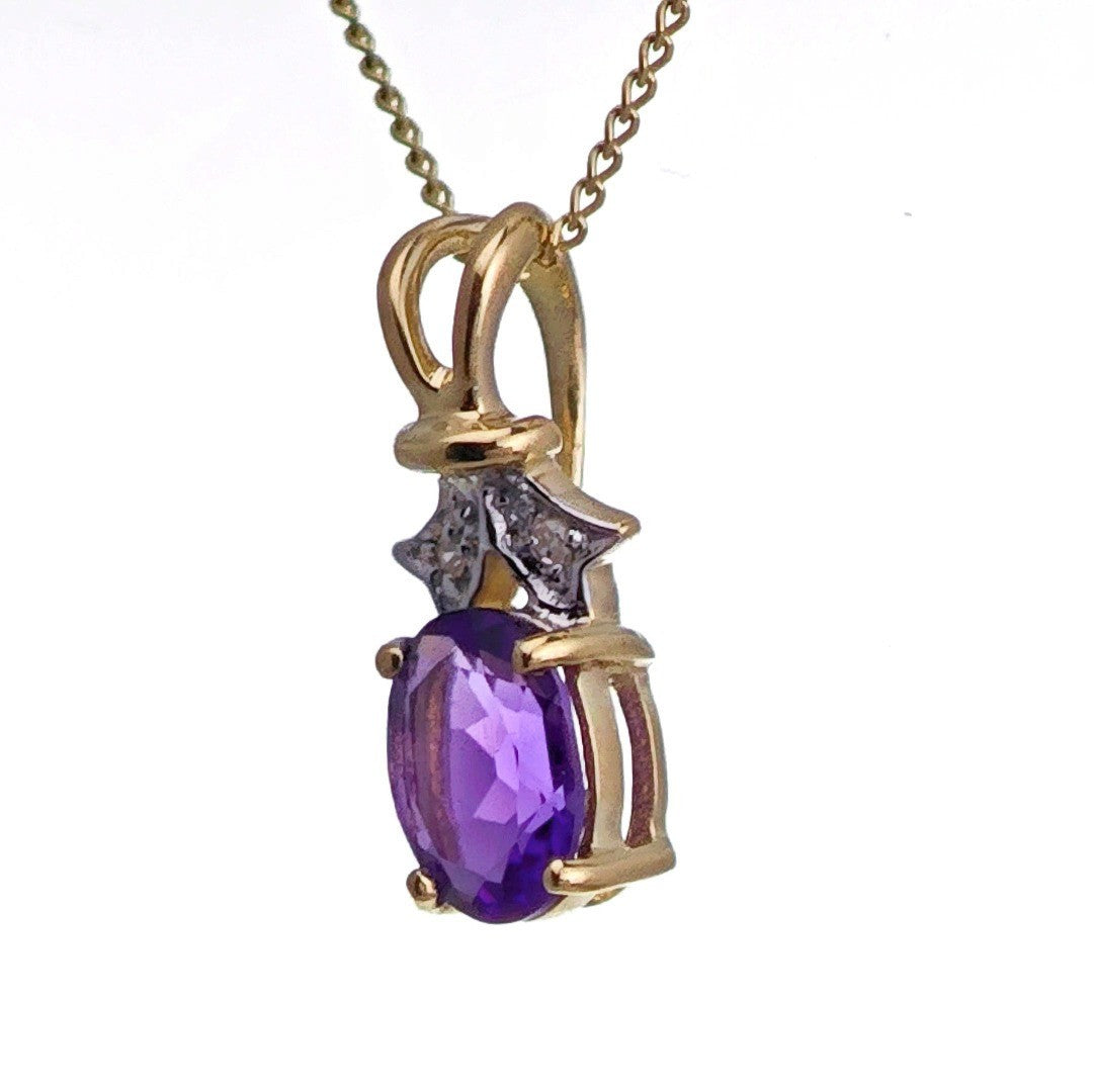 9ct Amethyst Necklace Yellow Gold 0.68ct Purple Oval Natural Gemstone