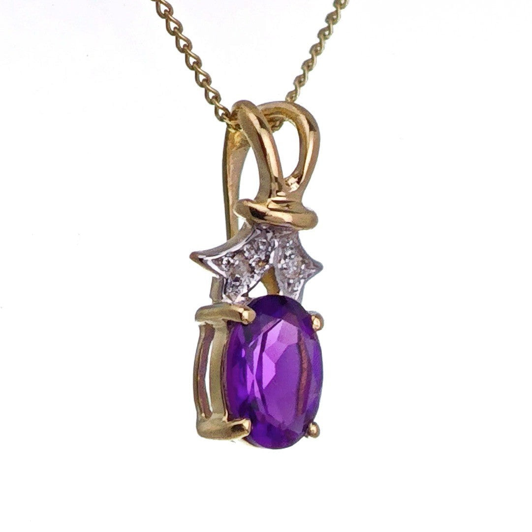 9ct Amethyst Necklace Yellow Gold 0.68ct Purple Oval Natural Gemstone