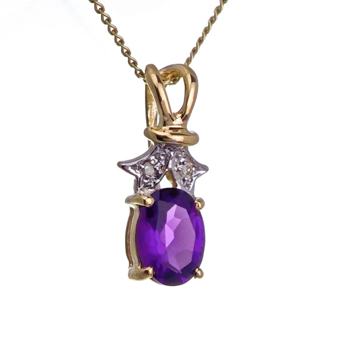 9ct Amethyst Necklace Yellow Gold 0.68ct Purple Oval Natural Gemstone