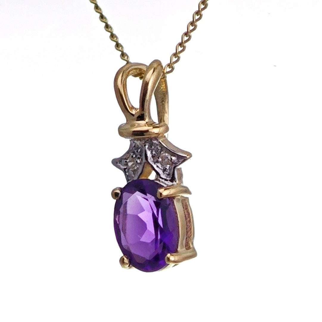 9ct Amethyst Necklace Yellow Gold 0.68ct Purple Oval Natural Gemstone