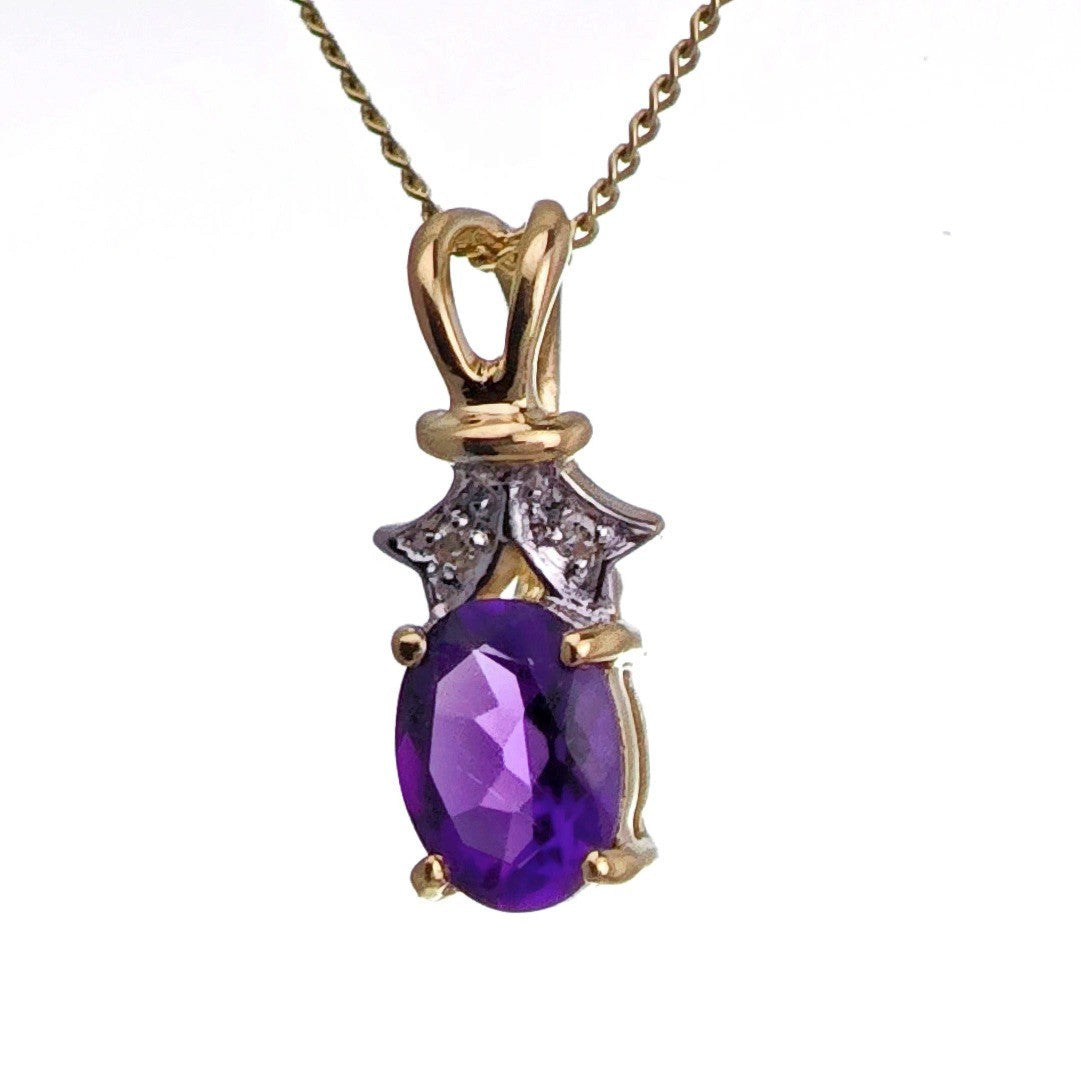 9ct Amethyst Necklace Yellow Gold 0.68ct Purple Oval Natural Gemstone