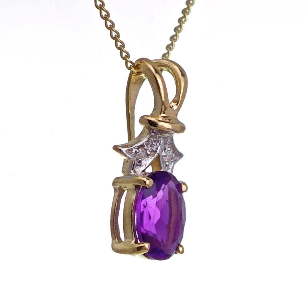 9ct Amethyst Necklace Yellow Gold 0.68ct Purple Oval Natural Gemstone