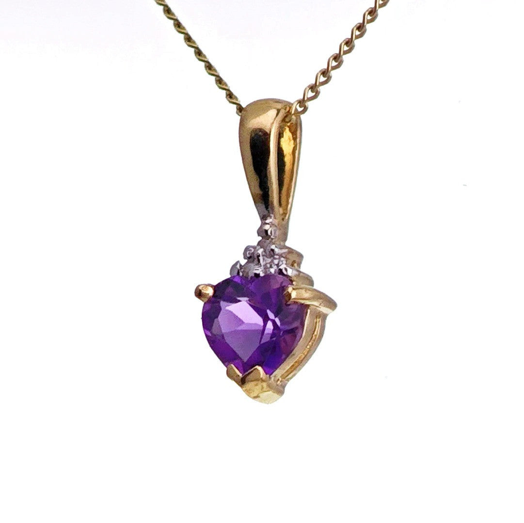 9ct Amethyst Necklace Yellow Gold 0.4ct Purple Heart Natural Gemstone
