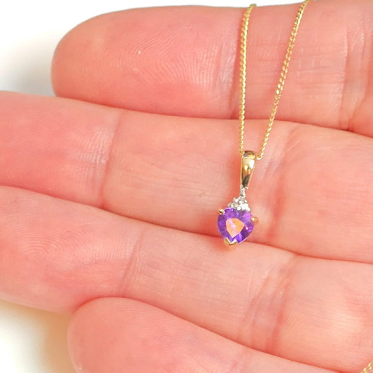 9ct Amethyst Necklace Yellow Gold 0.4ct Purple Heart Natural Gemstone