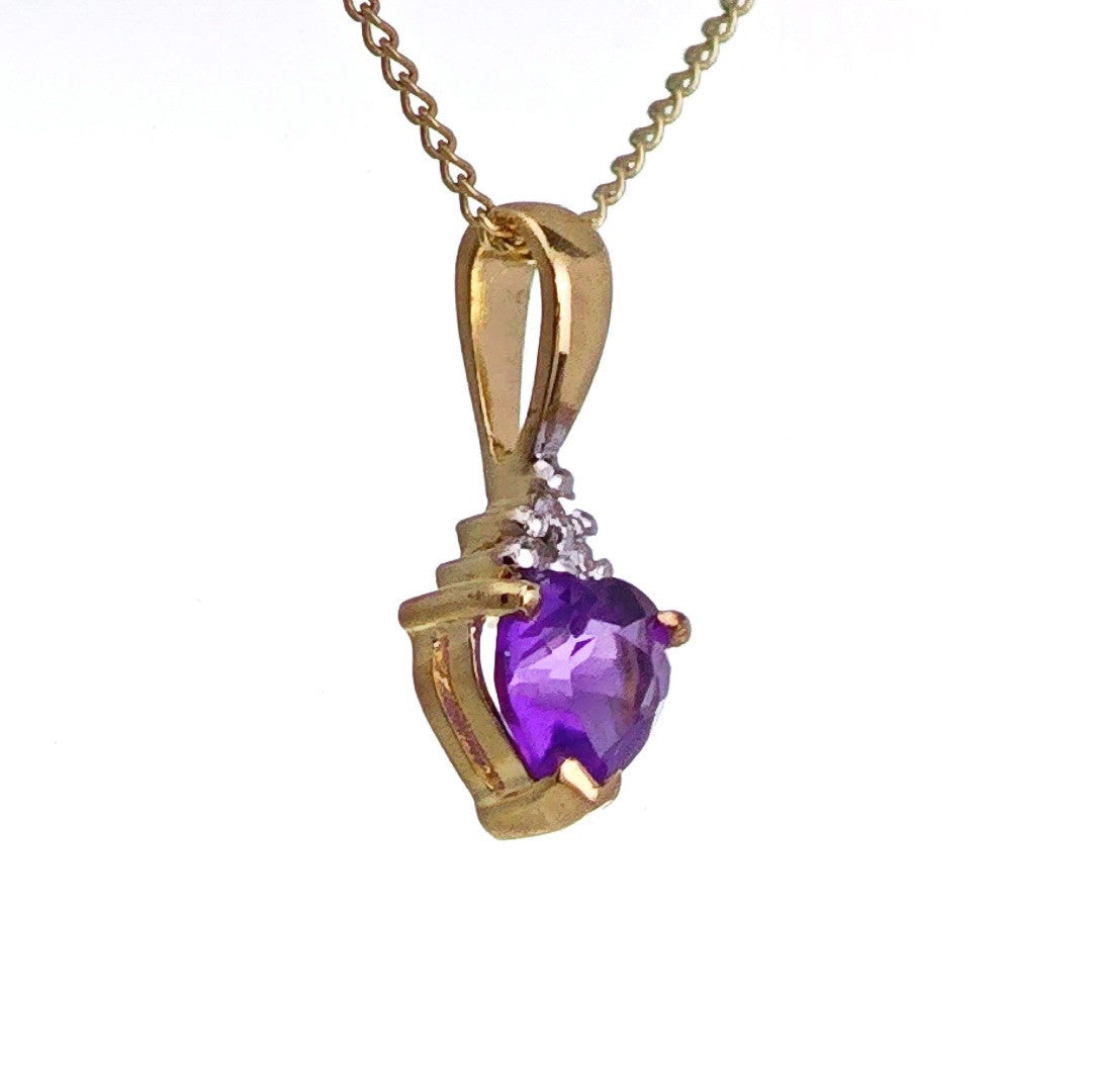 9ct Amethyst Necklace Yellow Gold 0.4ct Purple Heart Natural Gemstone
