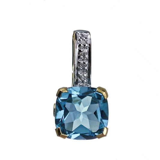 9ct Topaz Necklace Yellow Gold 2.6ct Treated Blue cushion Natural Gemstone