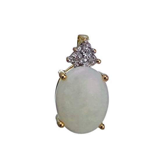 9ct Opal Diamond Necklace Yellow Gold 1.42ct White Oval Natural Gemstone