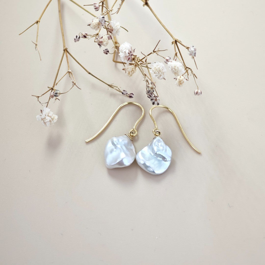 9ct Pearl Dangle Earrings 11mm Ivory Keshi