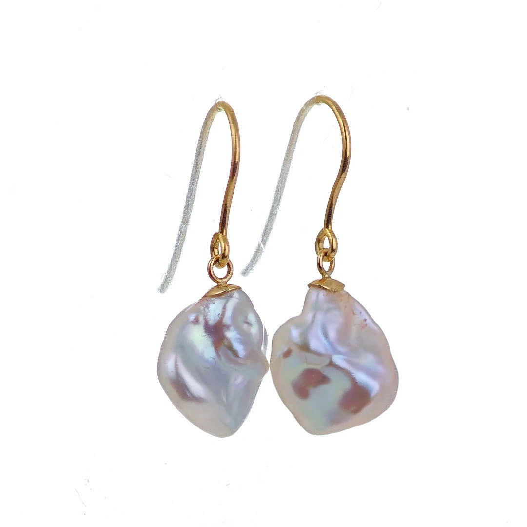 9ct Pearl Dangle Earrings 11mm Ivory Keshi
