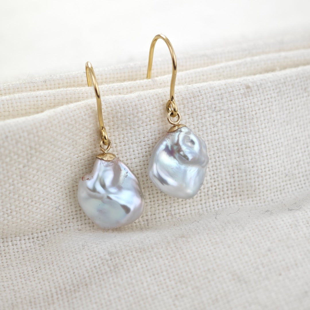 9ct Pearl Dangle Earrings 11mm Ivory Keshi