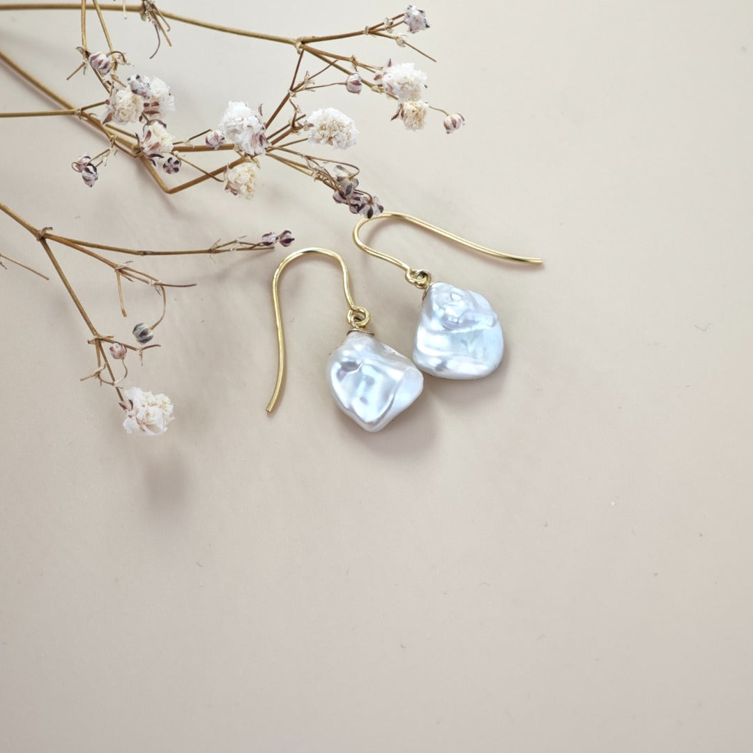 9ct Pearl Dangle Earrings 11mm Ivory Keshi