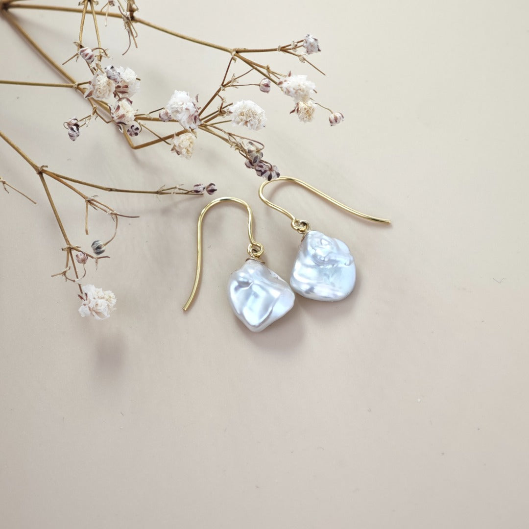 9ct Pearl Dangle Earrings 11mm Ivory Keshi
