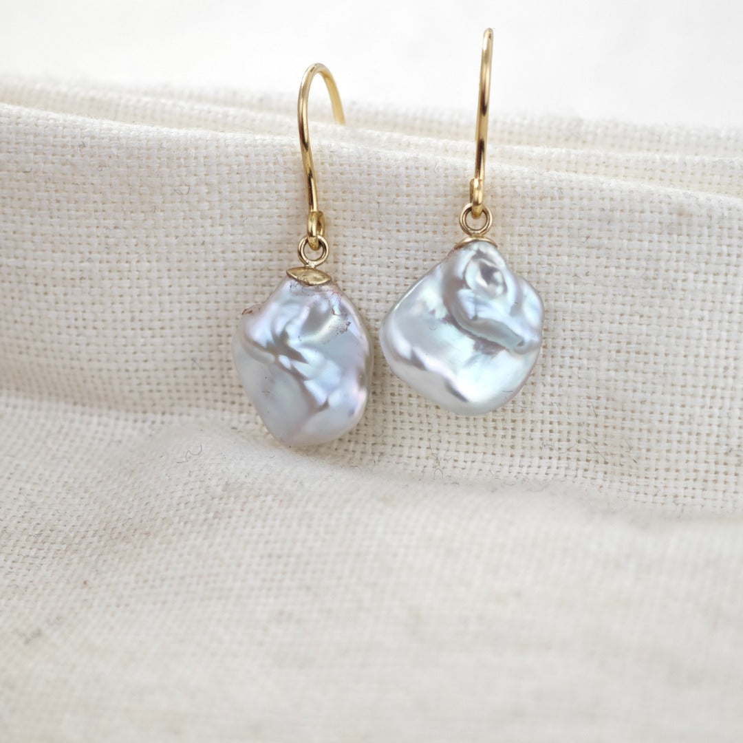 9ct Pearl Dangle Earrings 11mm Ivory Keshi