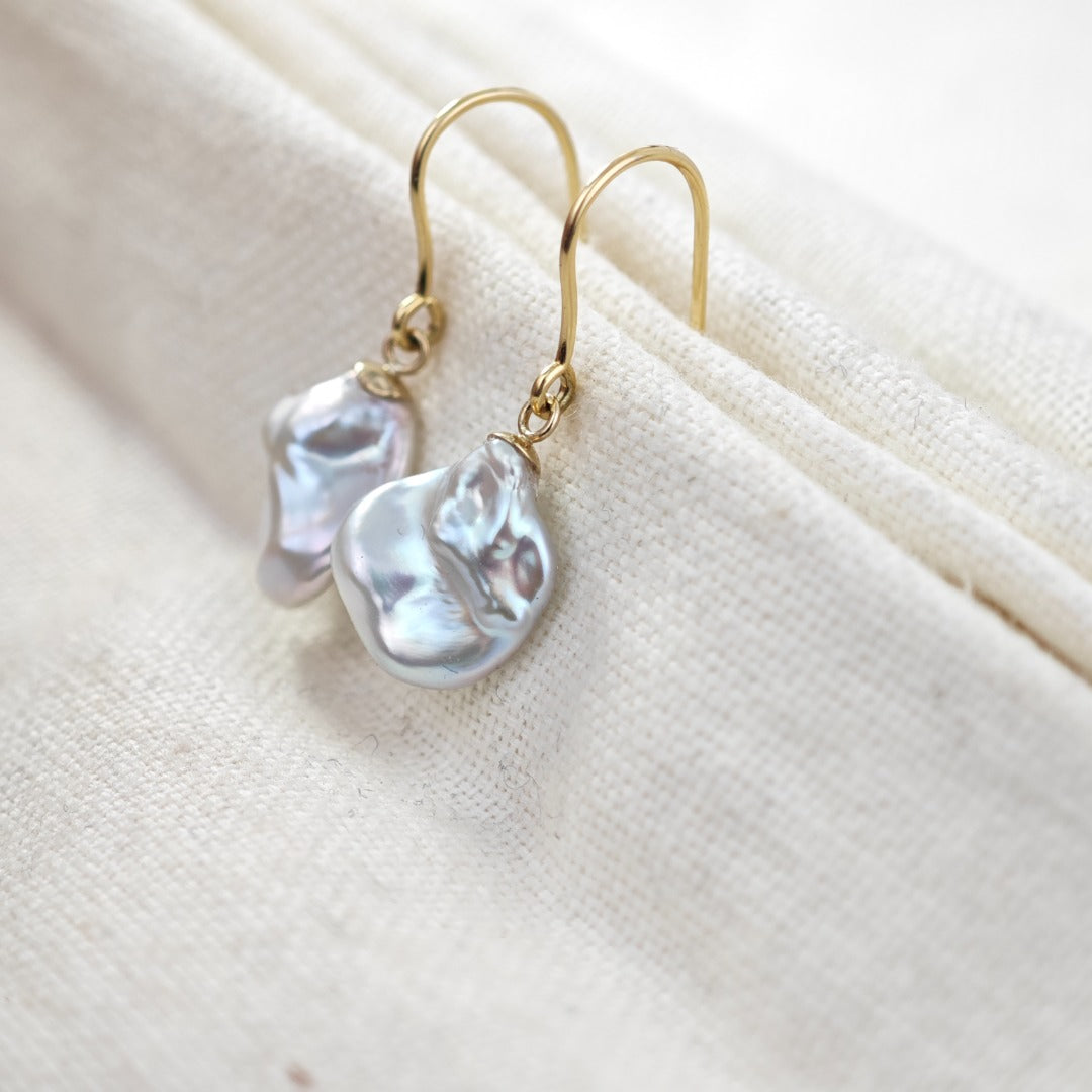 9ct Pearl Dangle Earrings 11mm Ivory Keshi