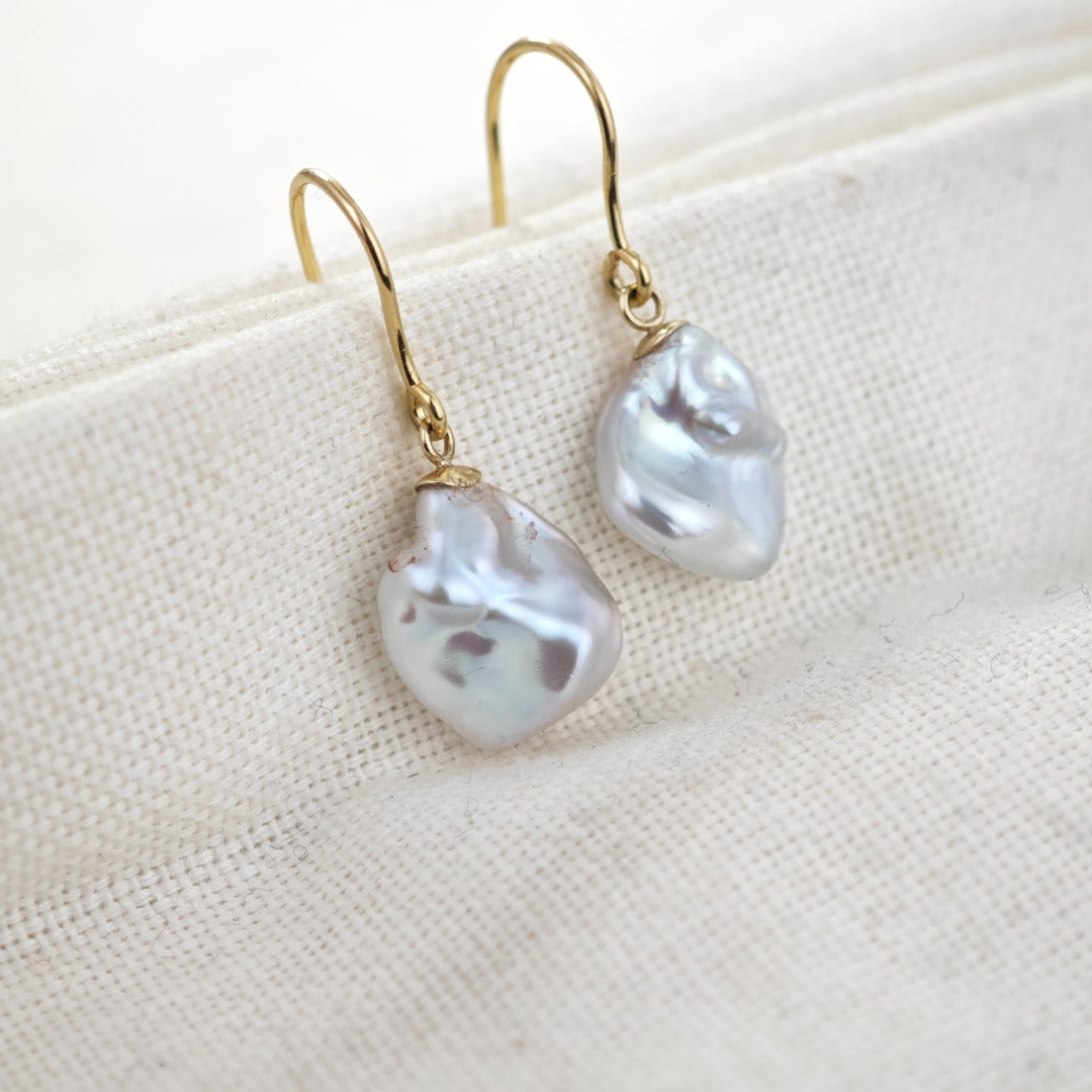 9ct Pearl Dangle Earrings 11mm Ivory Keshi