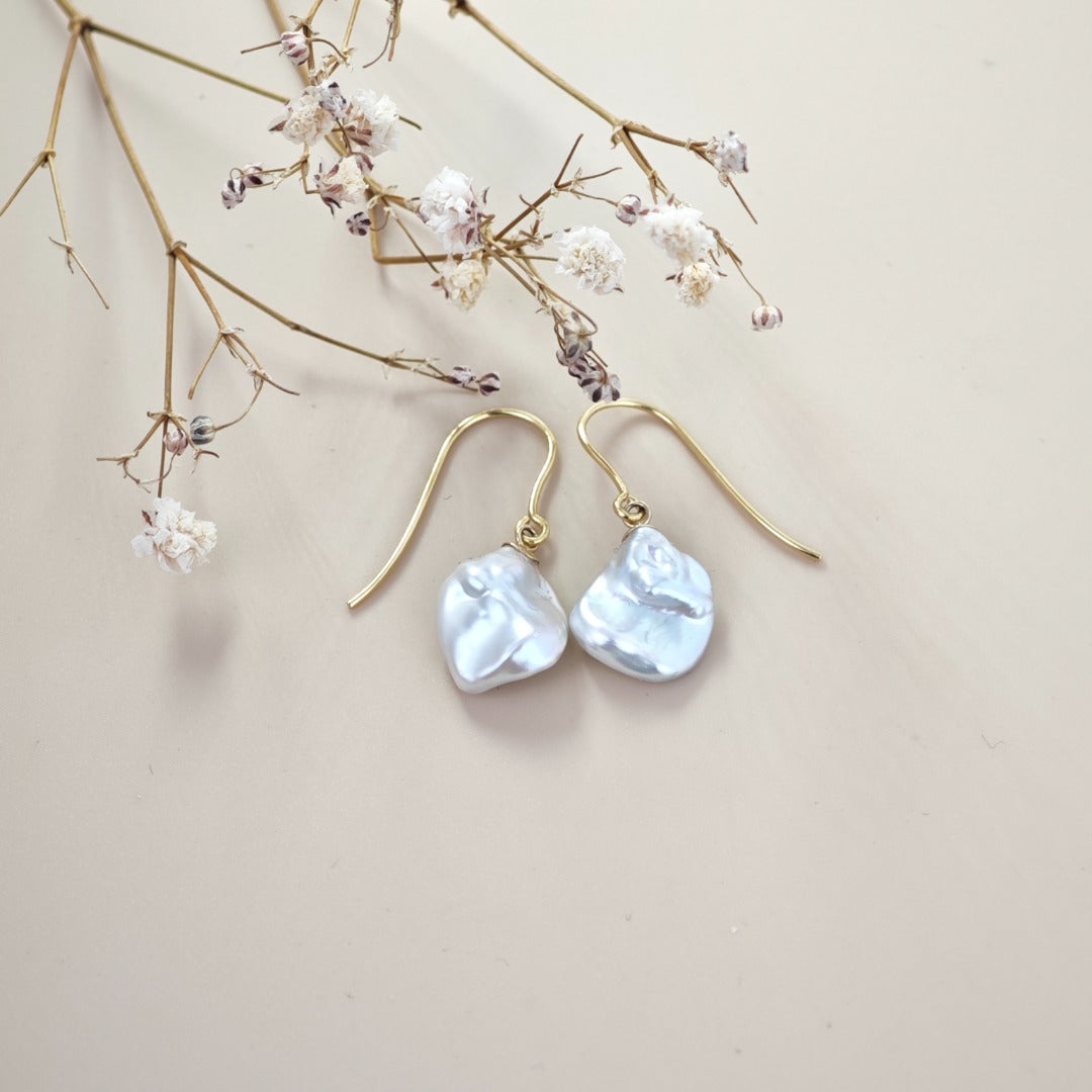 9ct Pearl Dangle Earrings 11mm Ivory Keshi