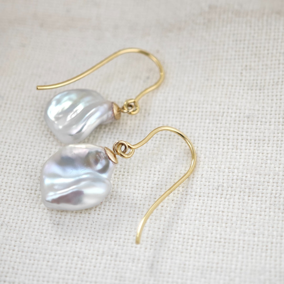 9ct Pearl Dangle Earrings 11mm Ivory Keshi