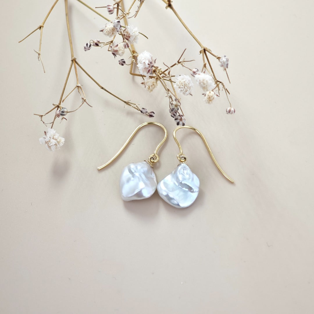 9ct Pearl Dangle Earrings 11mm Ivory Keshi