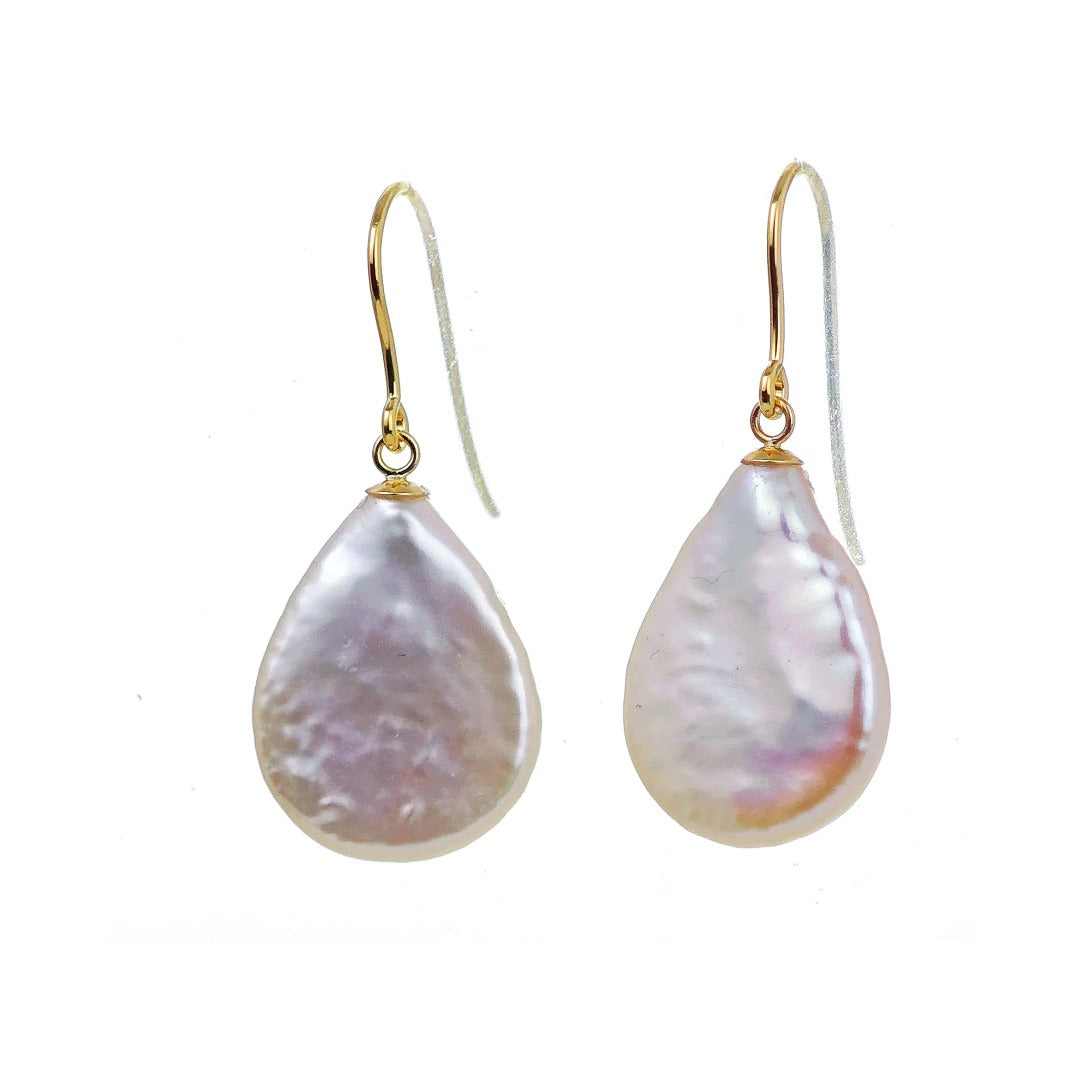 9ct Pearl Dangle Earrings 19mm Ivory Keshi Pear Handmade UK